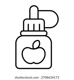 Jar of apple thin line icon, vaping concept. Vector graphics. Filling liquid sign on white background, outline style icon for mobile or web design