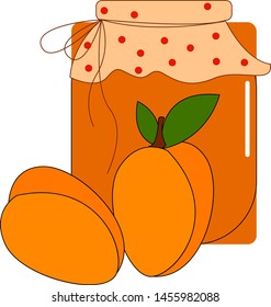 Jar of apricot jam, illustration, vector on white background.
