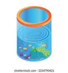 Jar aquarium and ornamental fish, vector illustration 