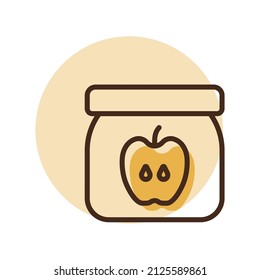 Jar of baby food with apple puree vector icon. Graph symbol for children and newborn babies web site and apps design, logo, app, UI