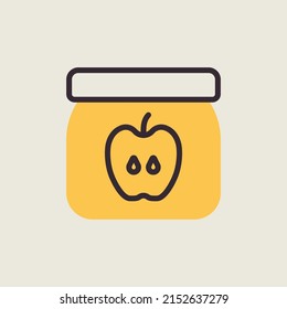 Jar of baby food with apple puree vector icon. Graph symbol for children and newborn babies web site and apps design, logo, app, UI