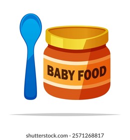 Jar of baby food with spoon vector isolated illustration