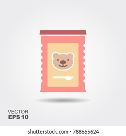 Jar of baby food. Vector flat icon with shadow