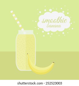 Jar With Banana Smoothie On A Table. Vector Illustration