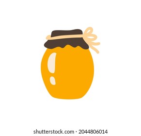 Jar with bee honey vector illustration isolated on white. Honey jar cartoon doodle scandinavian style. free space for text isolated on white background.