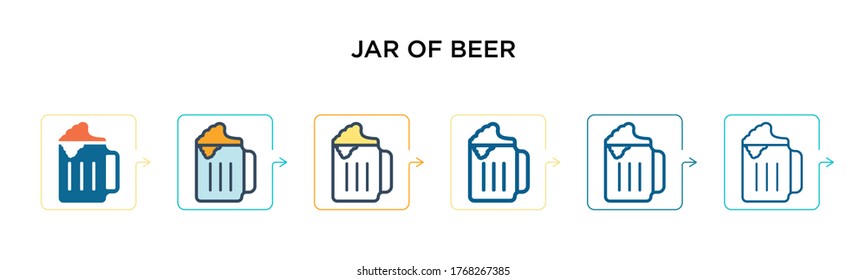Jar of beer vector icon in 6 different modern styles. Black, two colored jar of beer icons designed in filled, outline, line and stroke style. Vector illustration can be used for web, mobile, ui