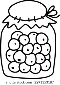 Jar with berries inside, conservation.  Vector doodle, hand drawn doodles, minimalism, elements for design