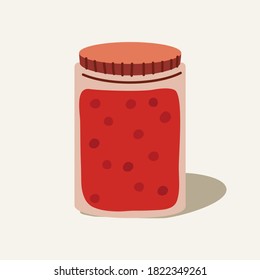 Jar of berries jam. Cute hand drawn vector colorful funny cartoon style illustration.