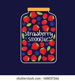Jar with berries and smoothie. Vector illustration