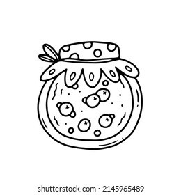 A jar of berry jam in a simple doodle style. Vector isolated illustration.