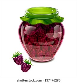 Jar of blackberry jam. Vector illustration