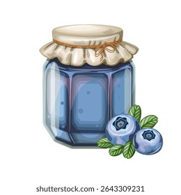 Jar of blueberry jam. Hand drawn, isolate on white background, clip art, vector illustration.