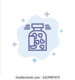 Jar, Bottle, Cookies, Heart, Valentine Blue Icon on Abstract Cloud Background