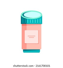 Jar, bottle for drugs, pills isolated on white. Flat vector illustration in cartoon style.