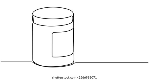 Jar bottle icon line continuous drawing vector. One line jar icon vector background. Bottle icon. Continuous outline of a jar icon, Medicine container, pill bottle, vitamins and supplements jar, pro. 