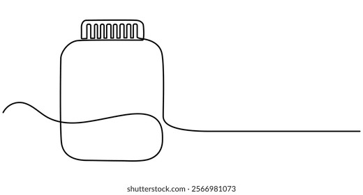 Jar bottle icon line continuous drawing vector. One line jar icon vector background. Bottle icon. Continuous outline of a jar icon, Medicine container, pill bottle, vitamins and supplements jar, pro. 