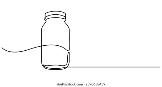 Jar bottle icon line continuous drawing vector. One line jar icon vector background. Bottle icon. Continuous outline of a jar icon, Medicine container, pill bottle, vitamins and supplements jar, pro.