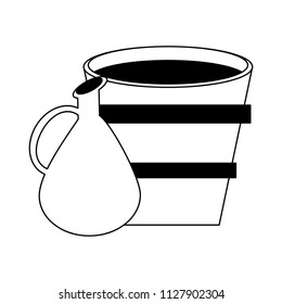 Jar and bucket in black and white