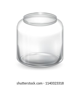 Jar for canning and preserving. Vector Illustration isolated. Empty transparent glass jar. Round Shape Glass Canister. Eps 10