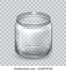 Jar for canning and preserving. Vector Illustration isolated. Empty transparent glass jar. Round Shape Glass Canister. Eps 10