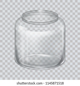 Jar for canning and preserving. Vector Illustration isolated. Empty transparent glass jar. Round Shape Glass Canister. Eps 10