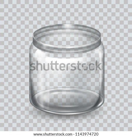 Jar for canning and preserving. Vector Illustration isolated. Empty transparent glass jar. Round Shape Glass Canister. Eps 10
