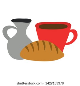jar canteen with cup beverage and bread