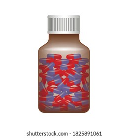 Jar of capsules. Medicine in a bottle. Vector isolated illustration.