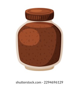 Jar of chocolate spread. Tasty sweet dessert cartoon vector illustration