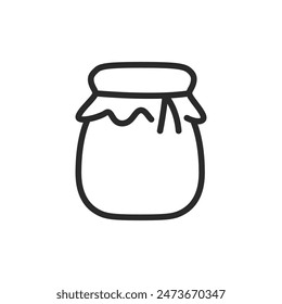 Jar with a cloth cover, linear style icon. homemade preserves or jams. Editable stroke width.