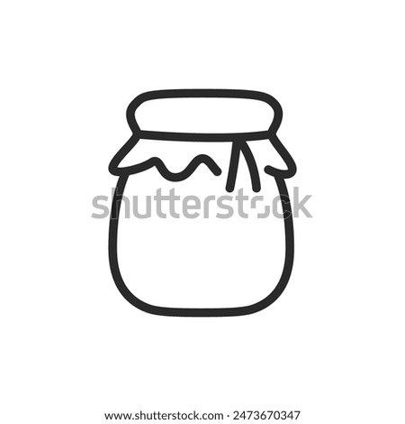 Jar with a cloth cover, linear style icon. homemade preserves or jams. Editable stroke width.