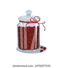 A jar of coffee beans tied with a red ribbon on an isolated background. Vector illustration.