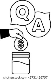 A jar with a coin in it and a hand reaching in. The jar is labeled QA