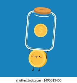 Jar coin vector. wallpaper. free space for text. copy space. bottle coin. coin character design.