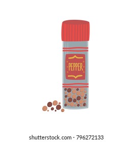 Jar with colorful peppercorn, spice herb, element for restaurant or kitchen menu design,  cartoon  vector Illustration