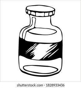 Jar with compote or juice. Single doodle vector illustration. Hand drawn.