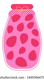 A jar of compote from whole strawberries on a white background. Vector.
