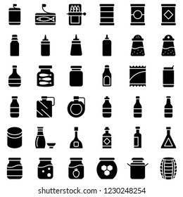 Jar Container Bottle Processed Food Container Icon Set Solid Design Vector.