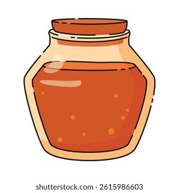 Jar with cork with dark orange honey natural sweetness. Beekeeping