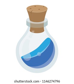 Jar with cork lid on it and some liquid inside, denoting potion concept 