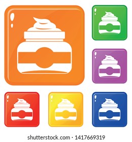 Jar of cosmetic cream icons set collection vector 6 color isolated on white background