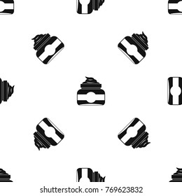 Jar of cosmetic cream pattern repeat seamless in black color for any design. Vector geometric illustration