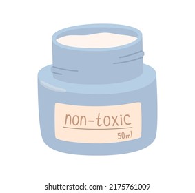 Jar with cosmetic cream, skin care illustration in flat style.