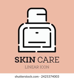 Jar of cosmetics cream. Linear icon. Personal care product. Face cream. Vector illustration.