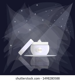 Jar for cosmetics on a dark background. Vector.