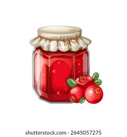 Pote de engarrafamento de cowberry. Desenhado à mão, isolar sobre fundo branco, clip-art, ilustração vetorial.