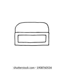 Jar of cream. Cosmetics. Face and body care products. Vector hand-drawn doodle illustration. Black and white outline.