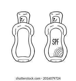 A jar of cream, lotion. SPF-protection from the sun. Element for summer design. Vector on a white background. 