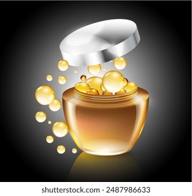 A jar of cream on a dark background. Vector illustration