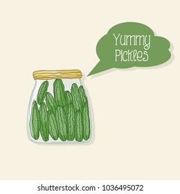 Jar of cucumber pickles, vector illustration